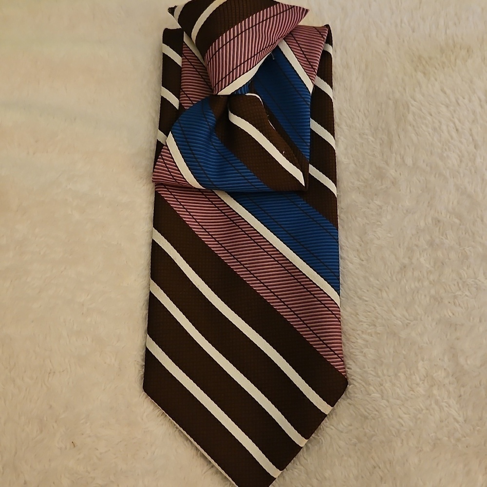 TOWNCRAFT 1960s Brown Multi-color Striped Clip-on Tie - Picture 2 of 7